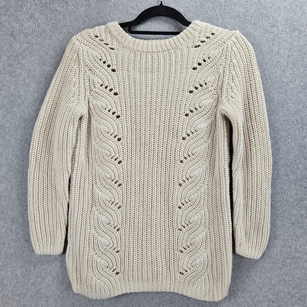 GAP | XS Soft Ivory Open Cable Knit Cotton Pullover Sweater Quiet Luxury Coastal